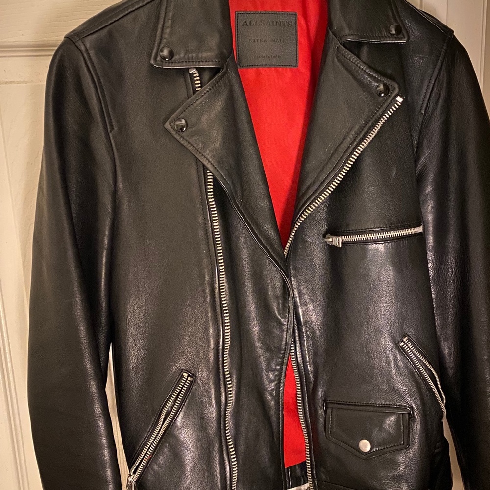 All Saints black leather biker jacket W ORIGINAL HANGER